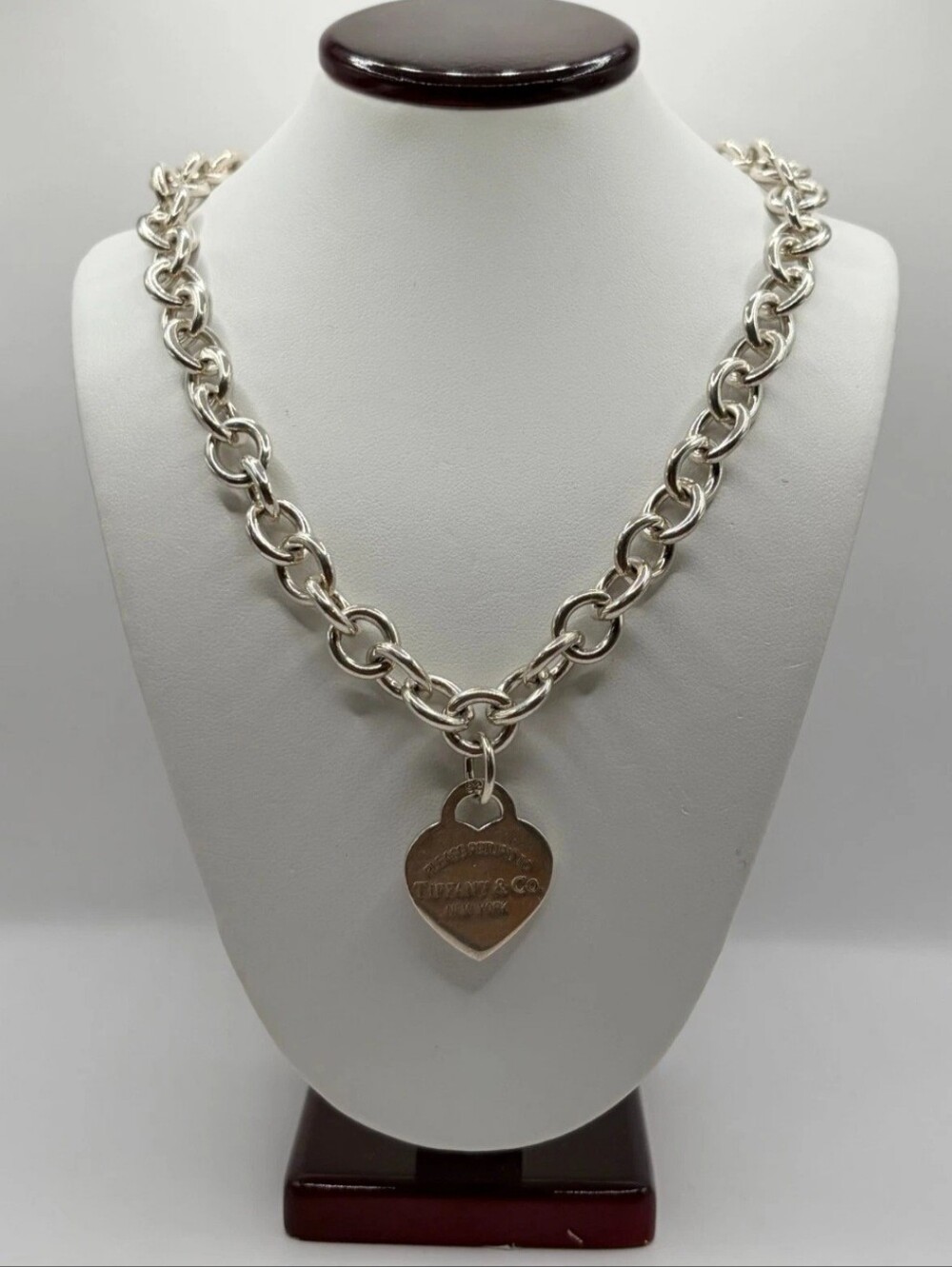 Tiffany & Co. Sterling Silver Heart Tag Link Necklace 16"